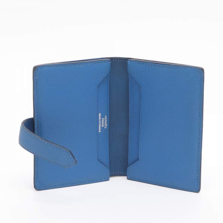 Pre Owned Hermes Bearn Bleu Zellige Epsom Leather Wallet