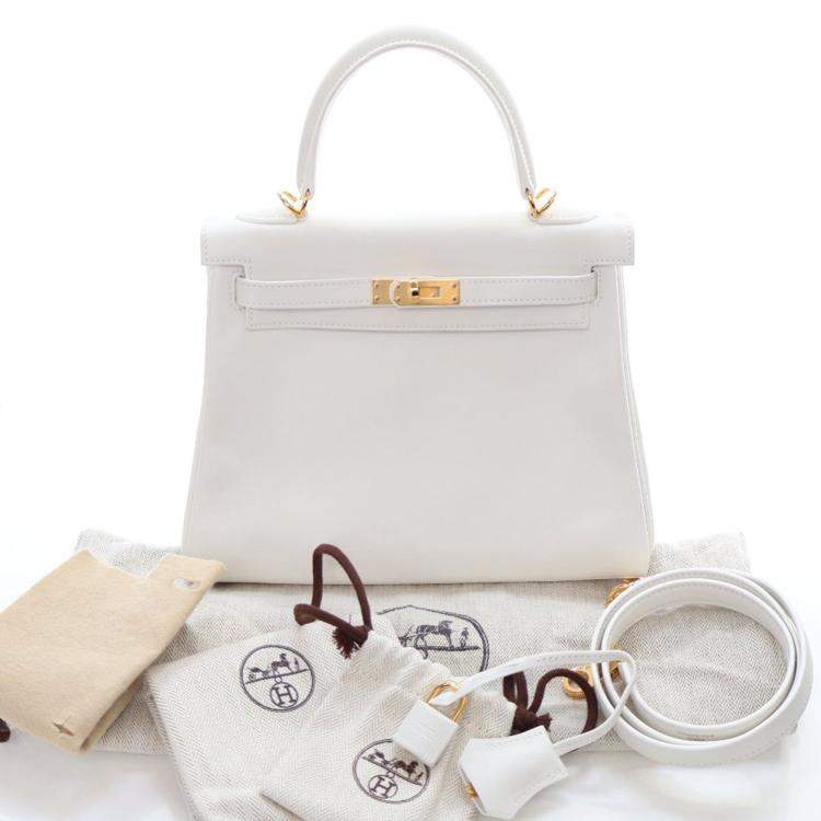Pre Owned Hermes  Kelly 25 White Swift Bag