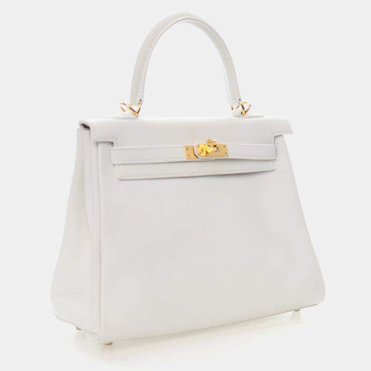 Pre Owned Hermes  Kelly 25 White Swift Bag