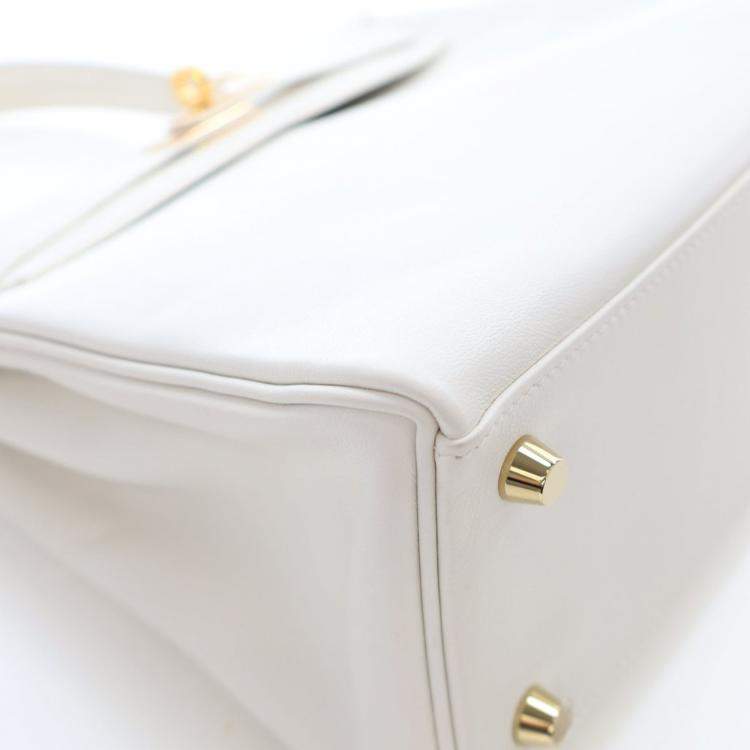Pre Owned Hermes  Kelly 25 White Swift Bag