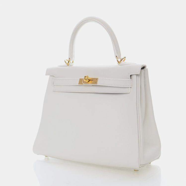 Pre Owned Hermes  Kelly 25 White Swift Bag