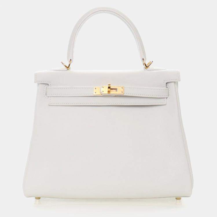Pre Owned Hermes  Kelly 25 White Swift Bag