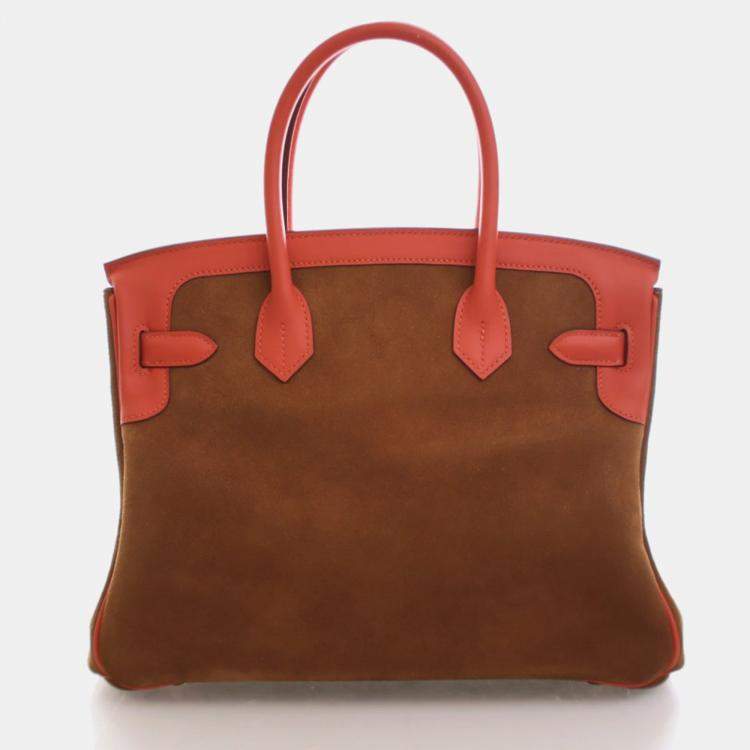 Pre Owned Hermes Grizzly Birkin 30 Chamois Suede Bag 