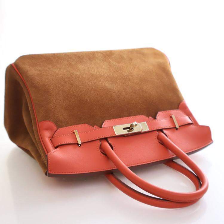 Pre Owned Hermes Grizzly Birkin 30 Chamois Suede Bag 
