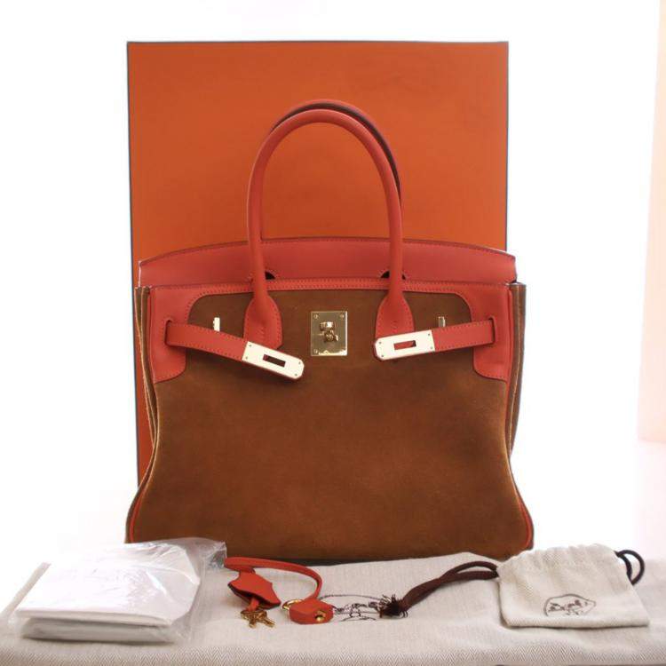 Pre Owned Hermes Grizzly Birkin 30 Chamois Suede Bag 