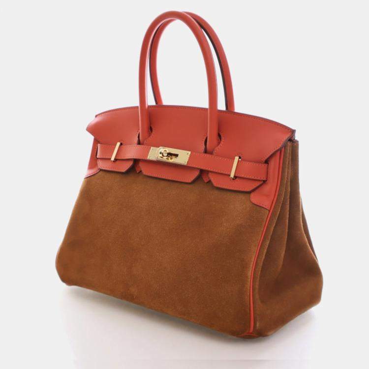 Pre Owned Hermes Grizzly Birkin 30 Chamois Suede Bag 