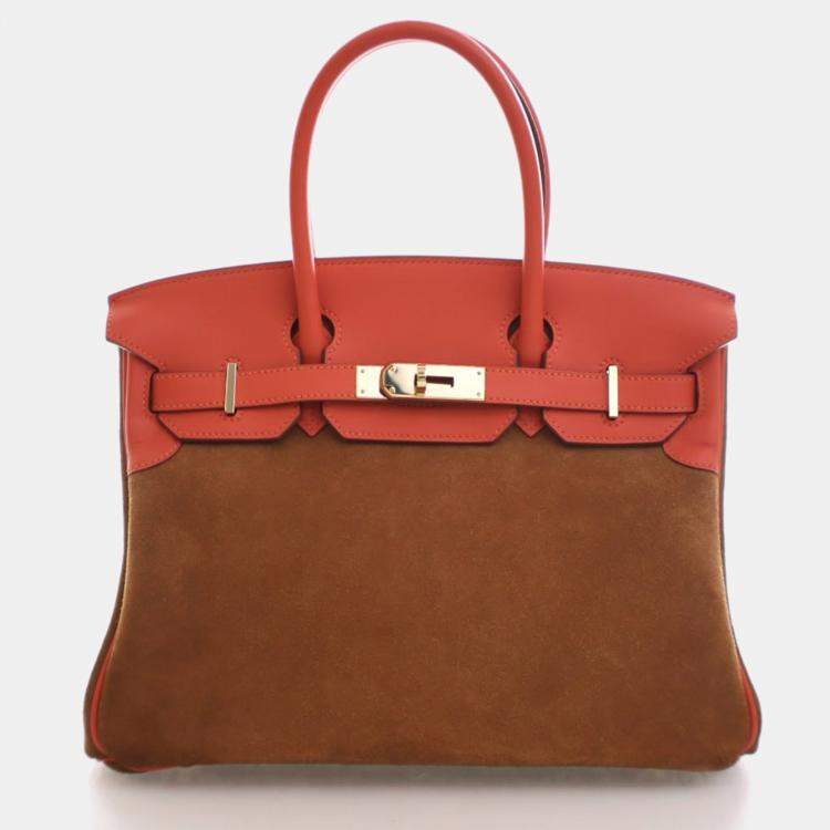 Pre Owned Hermes Grizzly Birkin 30 Chamois Suede Bag 