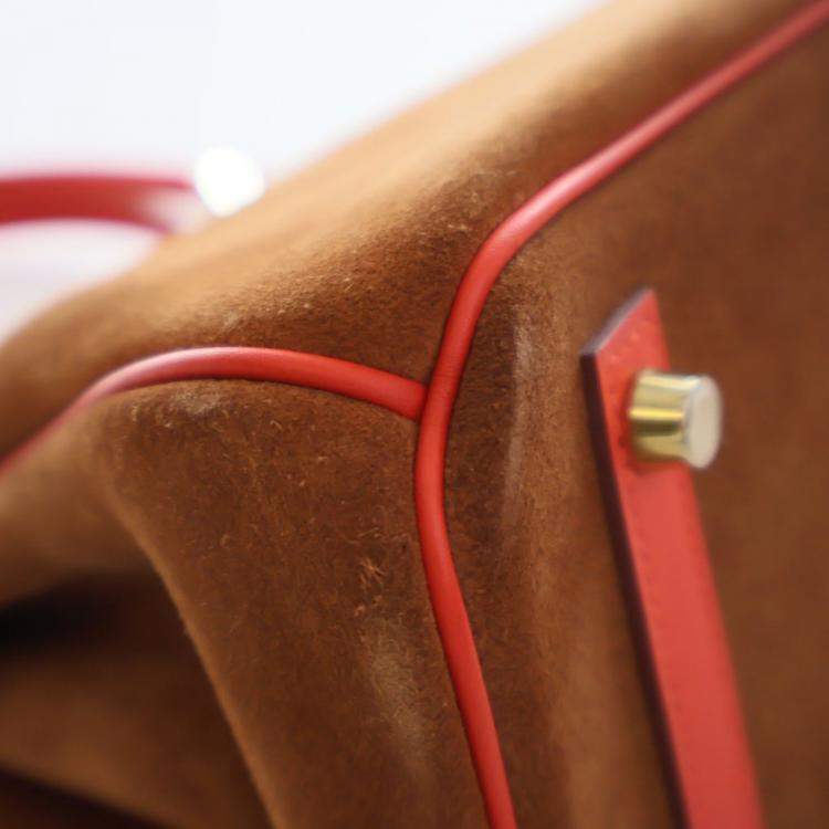 Pre Owned Hermes Grizzly Birkin 30 Chamois Suede Bag 