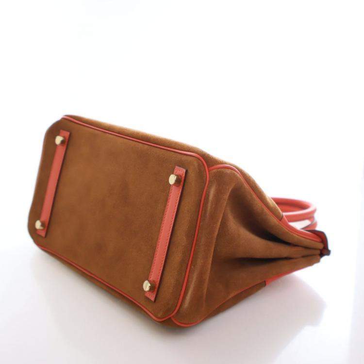 Pre Owned Hermes Grizzly Birkin 30 Chamois Suede Bag 