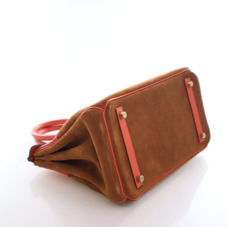 Pre Owned Hermes Grizzly Birkin 30 Chamois Suede Bag 