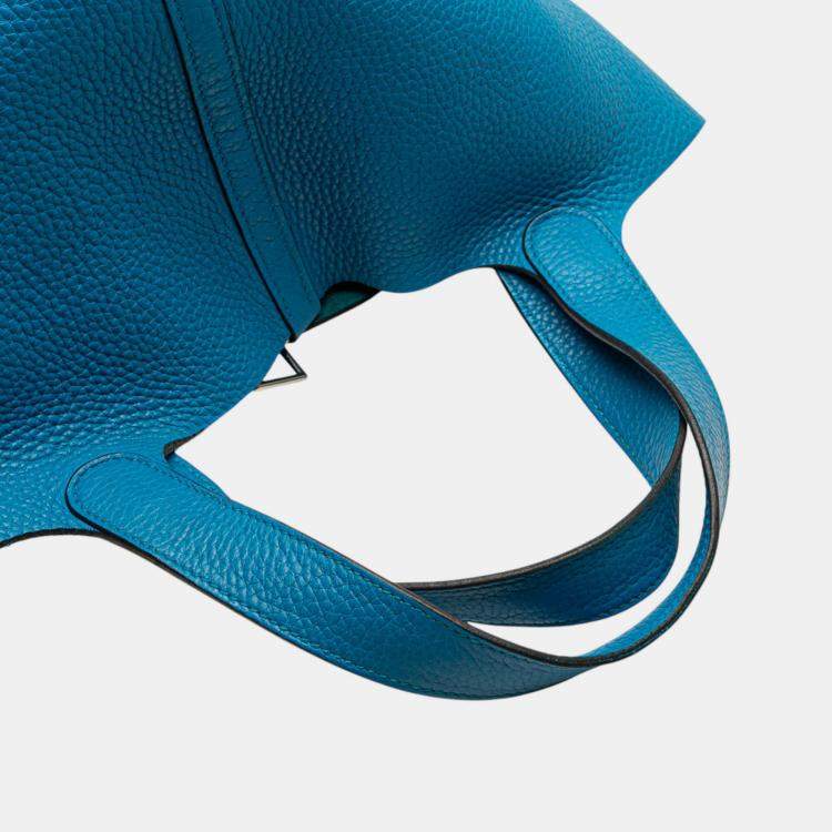 Pre Owned Hermes Picotin Lock 18 Bleu Izmir Clemence Bag