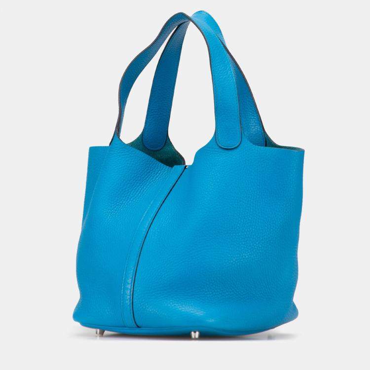 Pre Owned Hermes Picotin Lock 18 Bleu Izmir Clemence Bag