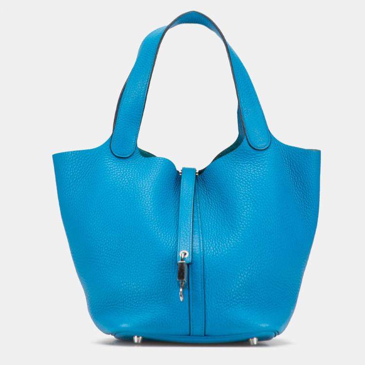 Pre Owned Hermes Picotin Lock 18 Bleu Izmir Clemence Bag
