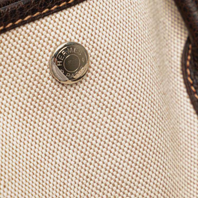 Pre Owned Hermes Garden File 37 Brown Toile and Buffalo Leather Bag 