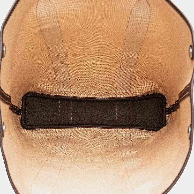 Pre Owned Hermes Garden File 37 Brown Toile and Buffalo Leather Bag 