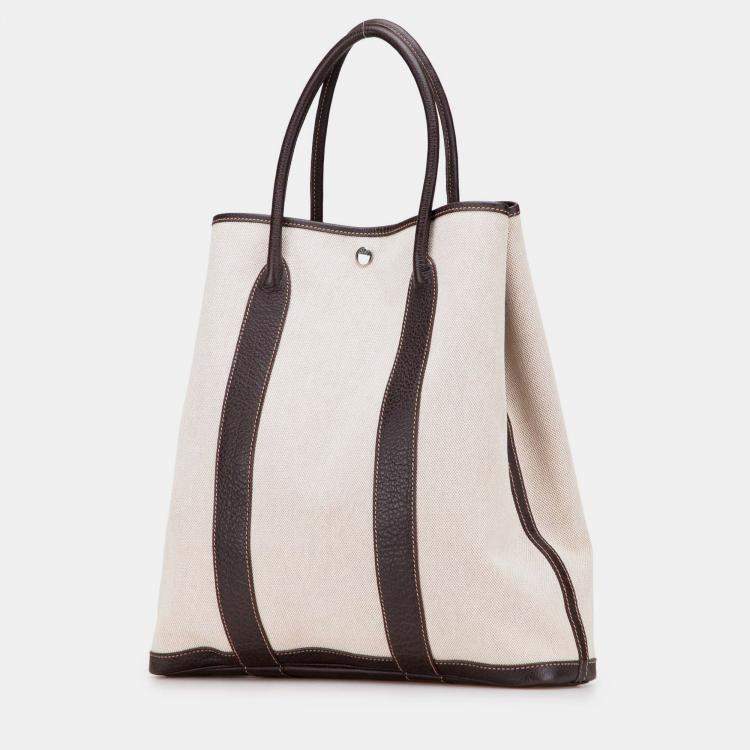 Pre Owned Hermes Garden File 37 Brown Toile and Buffalo Leather Bag 