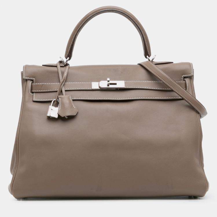 Pre Owned Hermes Kelly II Retourne 35 Etoupe Swift Bag