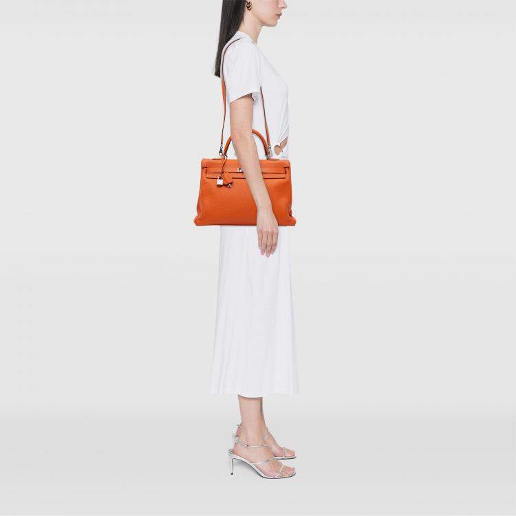 Pre Owned Hermes Orange Togo Kelly II Retourne 35