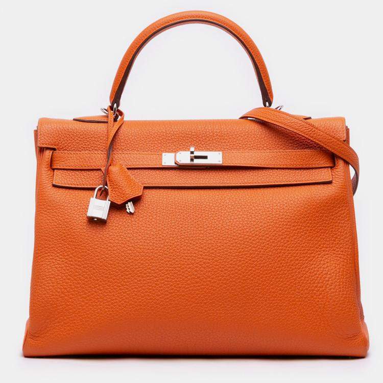 Pre Owned Hermes Orange Togo Kelly II Retourne 35