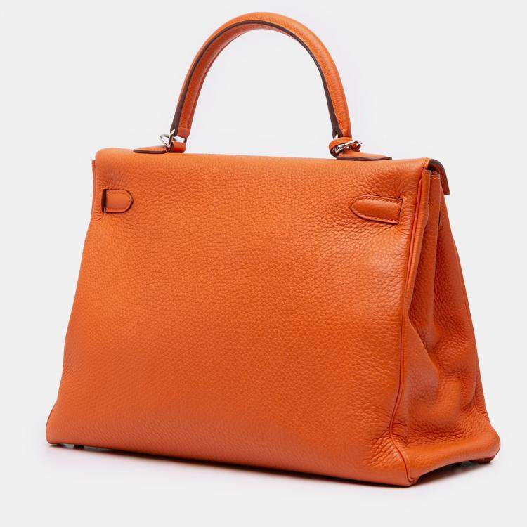 Pre Owned Hermes Orange Togo Kelly II Retourne 35
