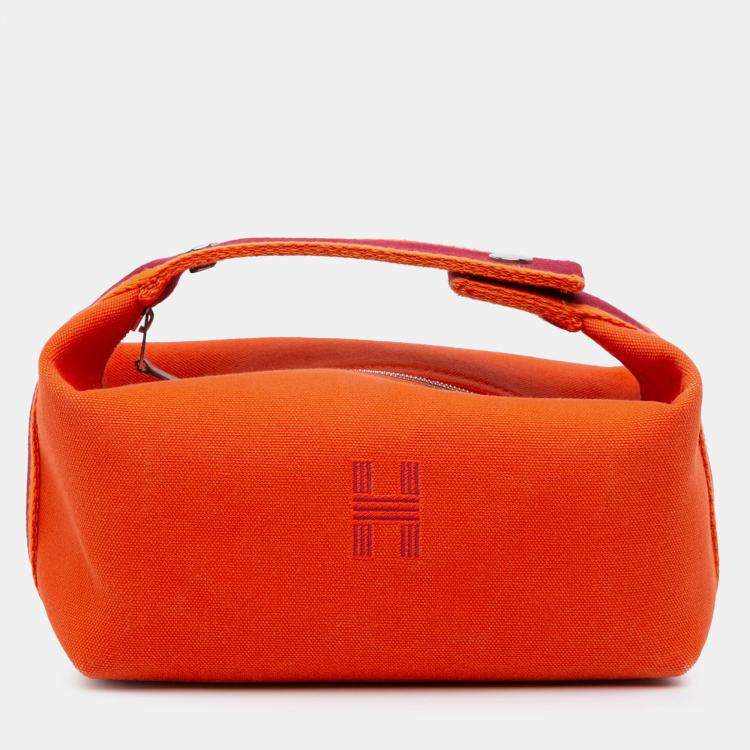 Pre Owned Hermes Orange Red Small Toile Bride A Brac Case