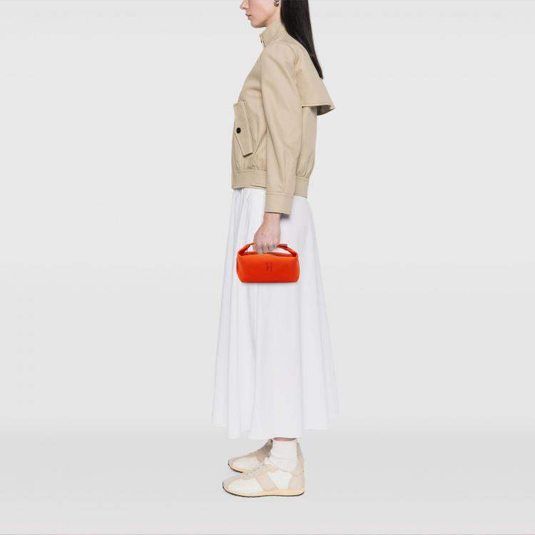 Pre Owned Hermes Orange Red Small Toile Bride A Brac Case