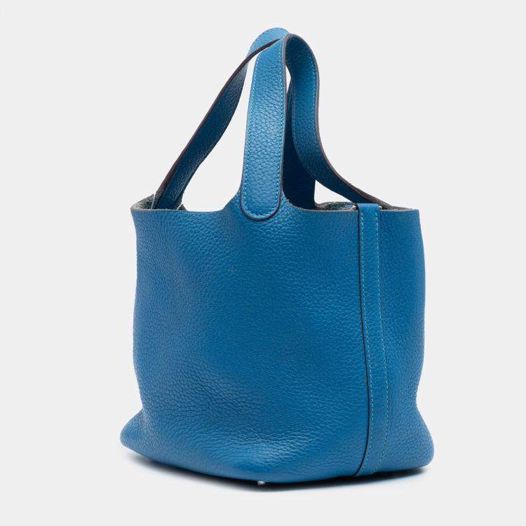 Pre Owned Hermes Blue Mykonos Clemence Picotin Lock 18