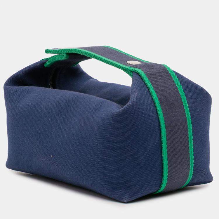 Pre Owned Hermes Blue/Green Small Toile Bride-A-Brac Case