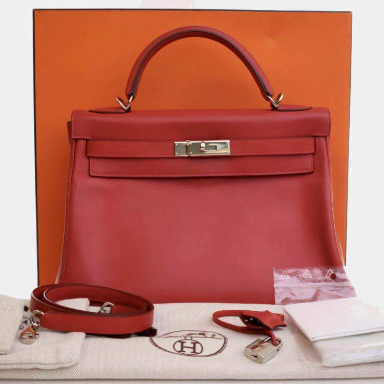 Pre Owned Hermes Rouge Vif Swift Kelly II Retourne 32