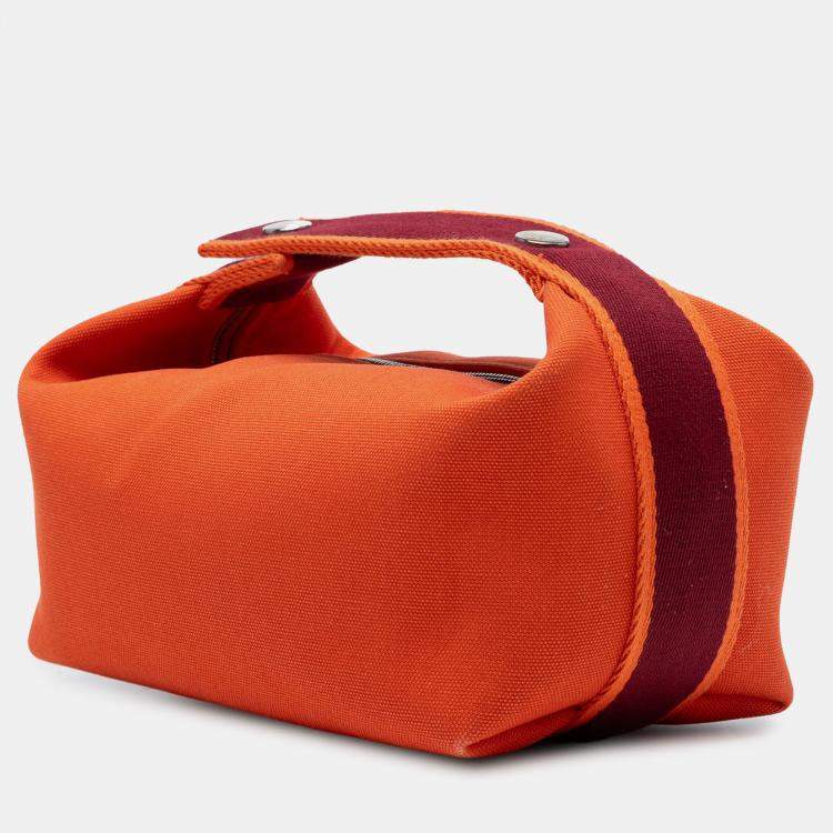 Pre Owned Hermes Orange Red Large Toile Bride A Brac Case