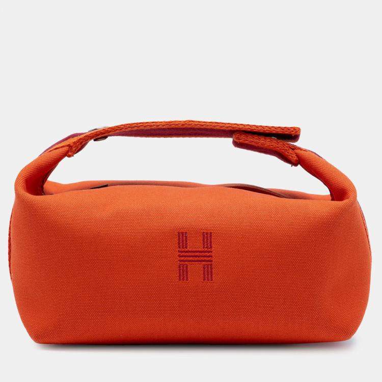 Pre Owned Hermes Orange Red Large Toile Bride A Brac Case