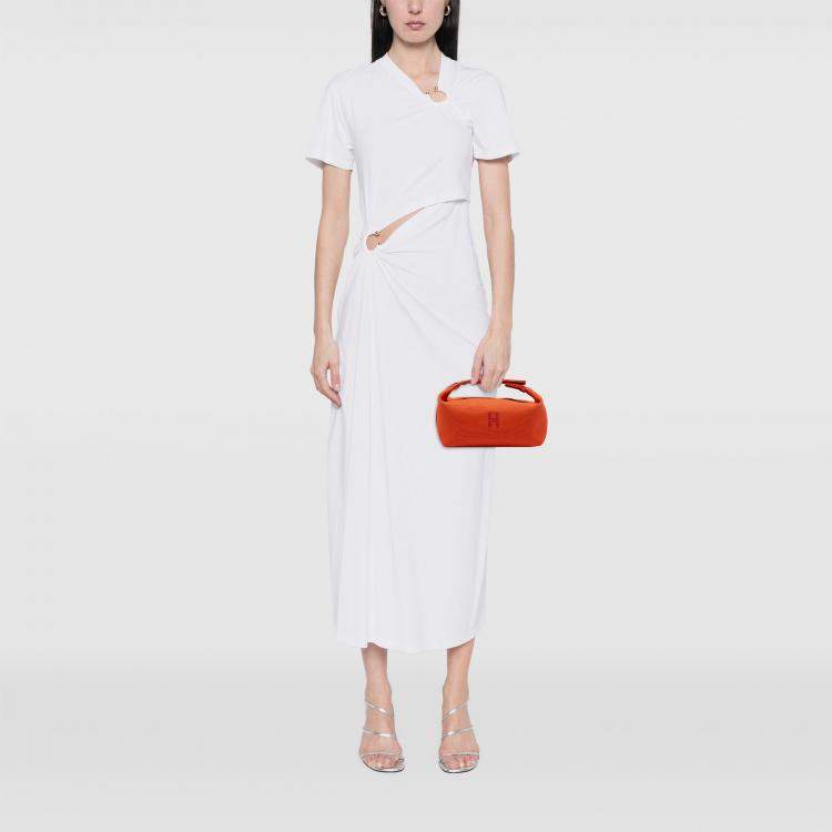 Pre Owned Hermes Orange Red Large Toile Bride A Brac Case