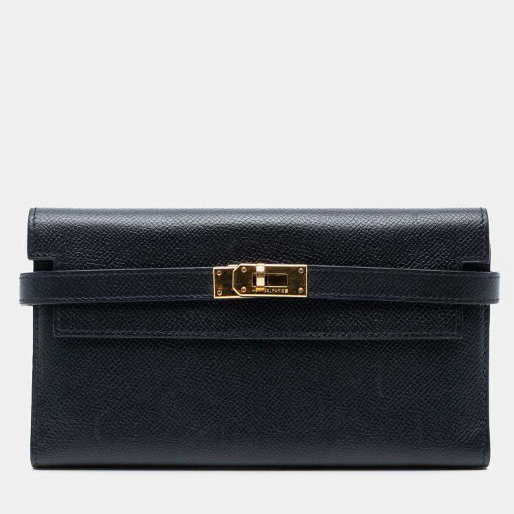Pre Owned Hermes Noir Epsom Kelly Trifold Long Wallet