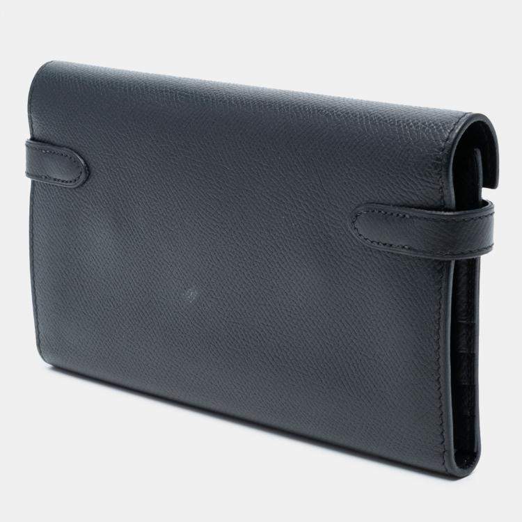Pre Owned Hermes Noir Epsom Kelly Trifold Long Wallet