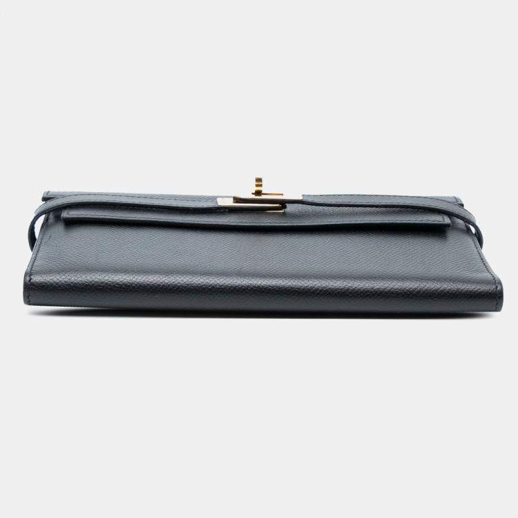 Pre Owned Hermes Noir Epsom Kelly Trifold Long Wallet