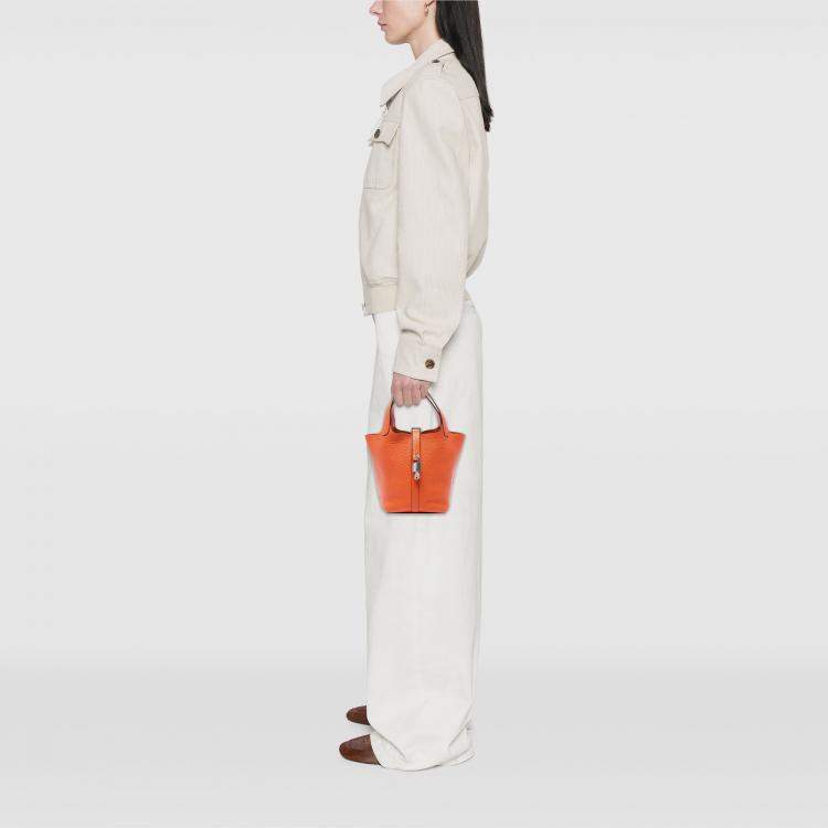 Pre Owned Hermes Orange Clemence Picotin Lock 18