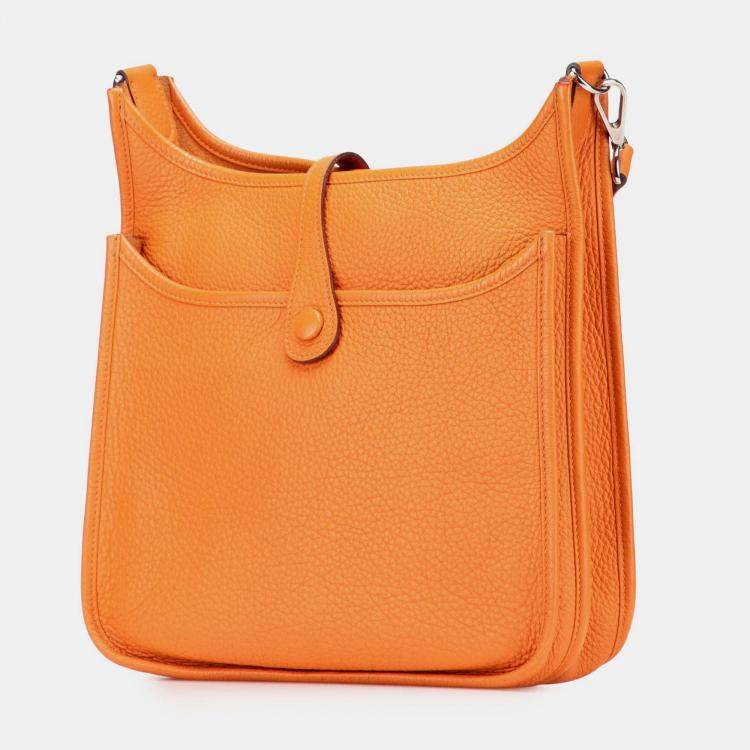 Pre Owned Hermes Orange Clemence Evelyne III PM