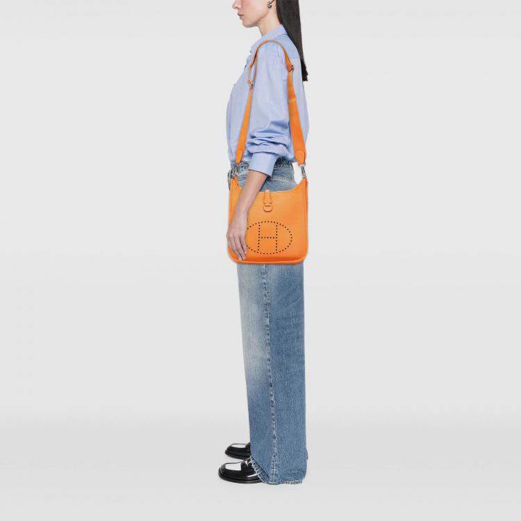 Pre Owned Hermes Orange Clemence Evelyne III PM