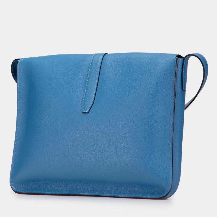 Pre Owned Hermes Blue Izmir Togo Steve Light Junior Messenger