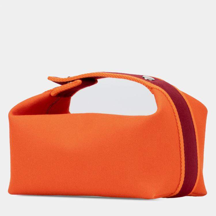 Pre Owned Hermes Orange Red Small Toile Bride A Brac Case