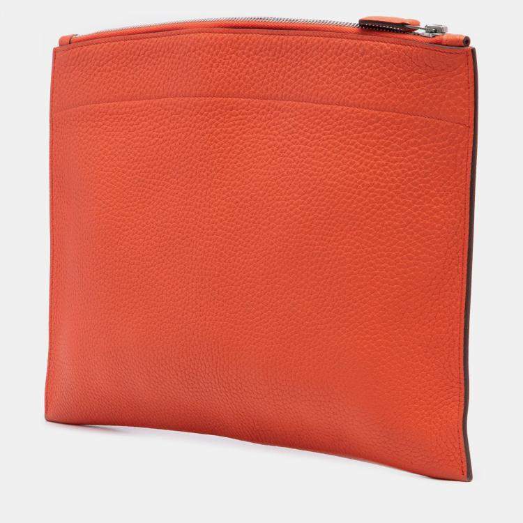 Pre Owned Hermes Orange Poppy Medium Togo Bazar Pouch