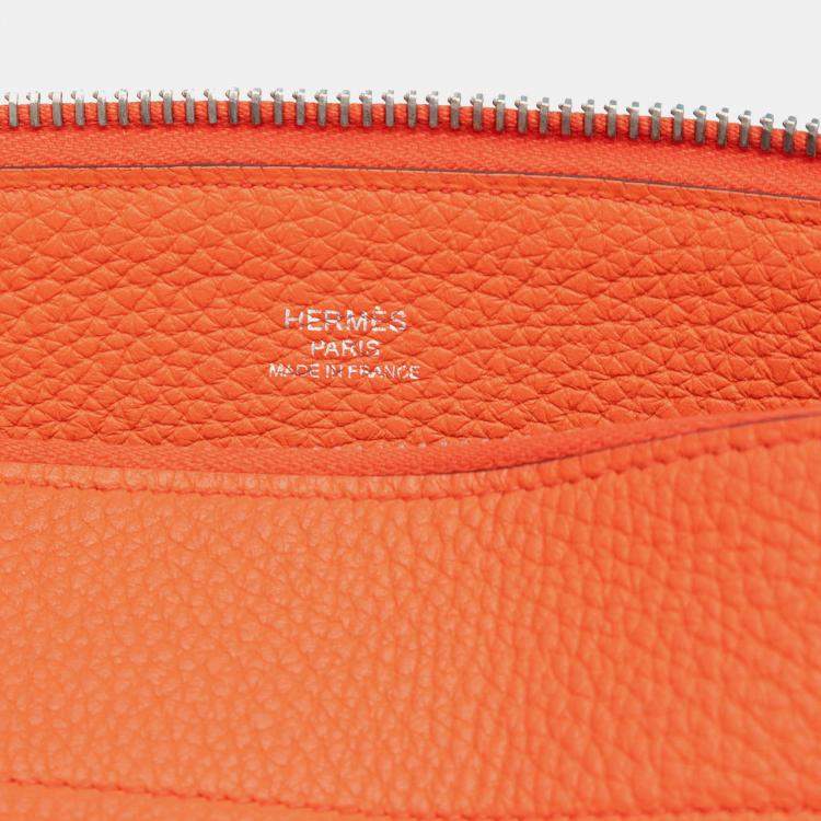Pre Owned Hermes Orange Poppy Medium Togo Bazar Pouch