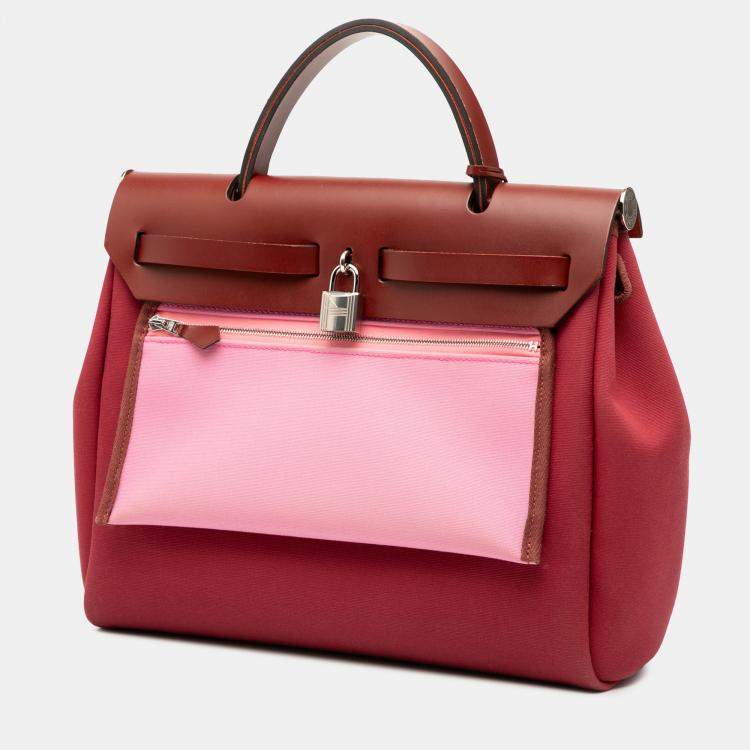 Pre Owned Hermes Pink Red Toile Herbag Zip Retourne Verso 31