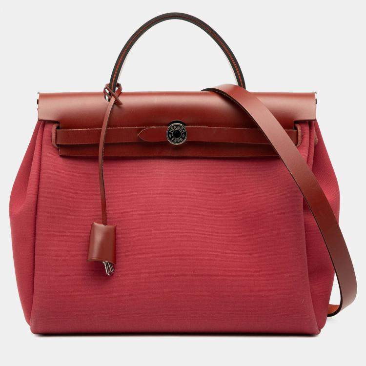 Pre Owned Hermes Pink Red Toile Herbag Zip Retourne Verso 31