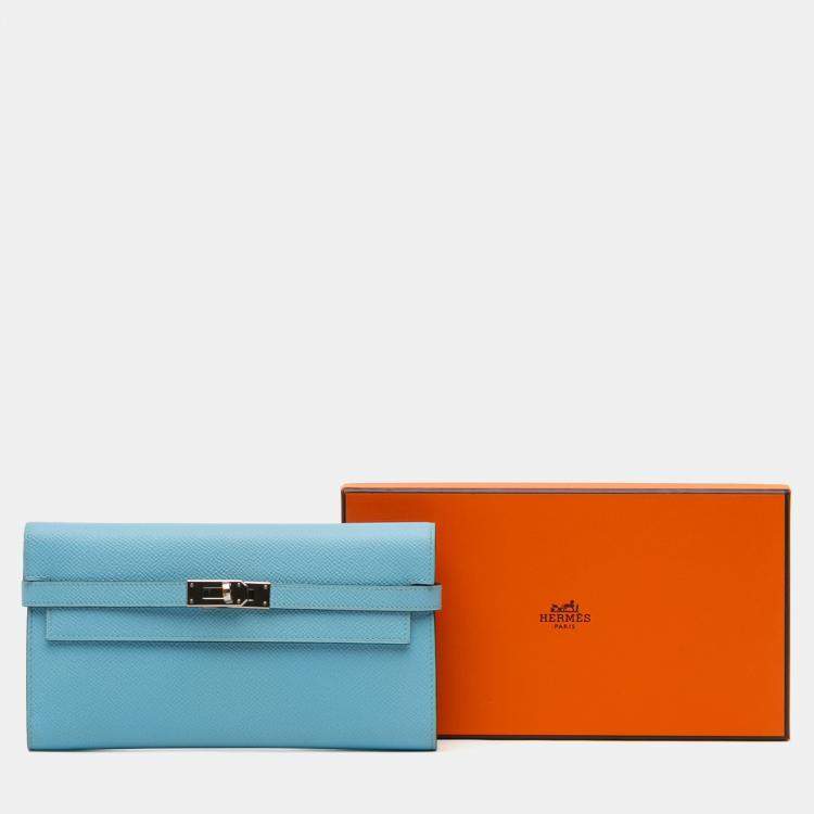 Pre Owned Hermes Bleu Atoll Epsom Kelly Longue Wallet
