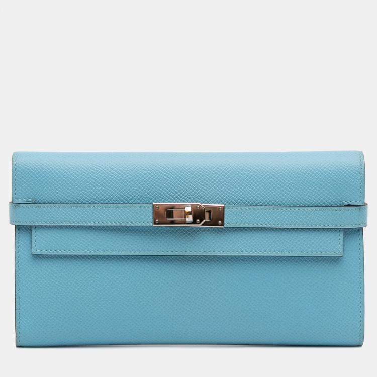 Pre Owned Hermes Bleu Atoll Epsom Kelly Longue Wallet
