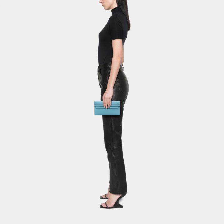 Pre Owned Hermes Bleu Atoll Epsom Kelly Longue Wallet