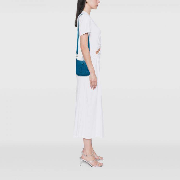 Pre Owned Hermes Blue Zanzibar Clemence Evelyne TPM 16