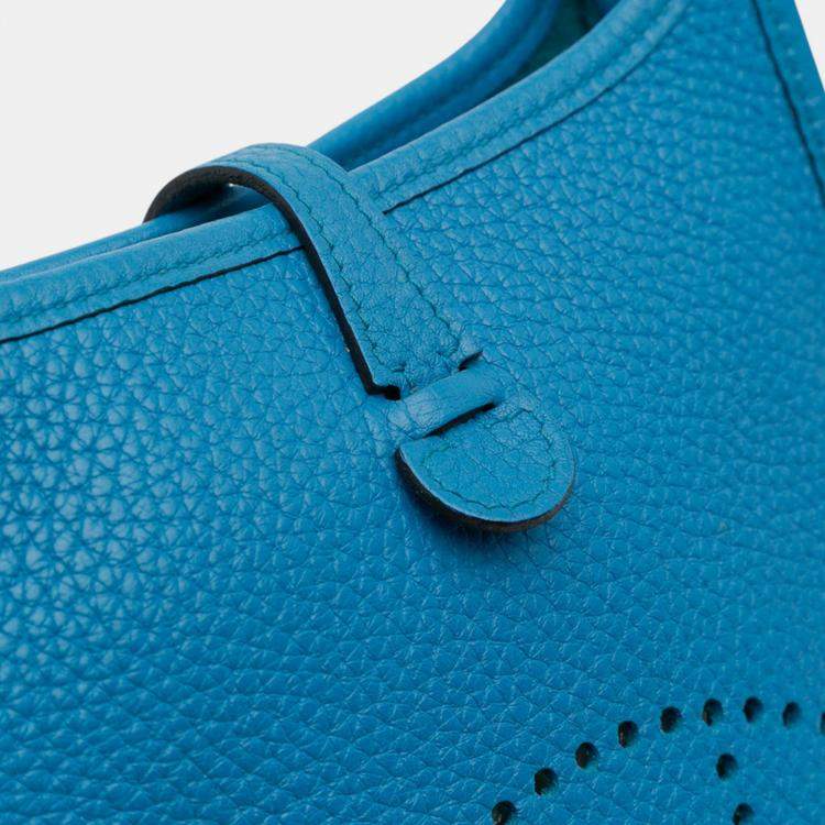Pre Owned Hermes Blue Zanzibar Clemence Evelyne TPM 16