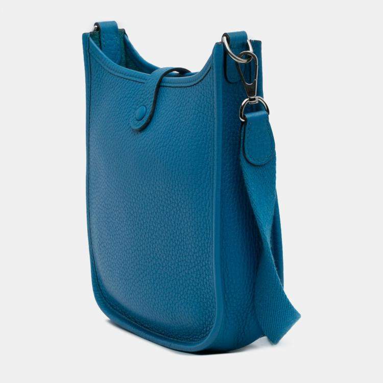 Pre Owned Hermes Blue Zanzibar Clemence Evelyne TPM 16